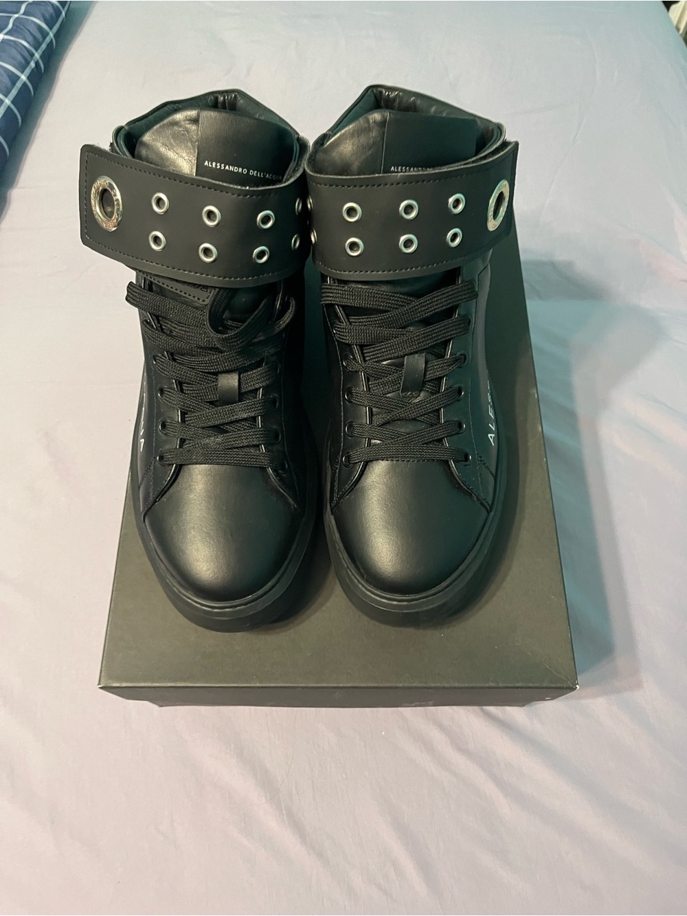 Alessandro Dell'Acqua Black Lace-Up High-Top Boots with Ankle Strap